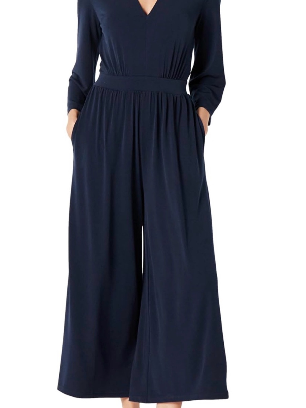 Amazon Essentials Women's Relaxed-Fit Matte Jersey V-Neck Wide-Leg Jumpsuit